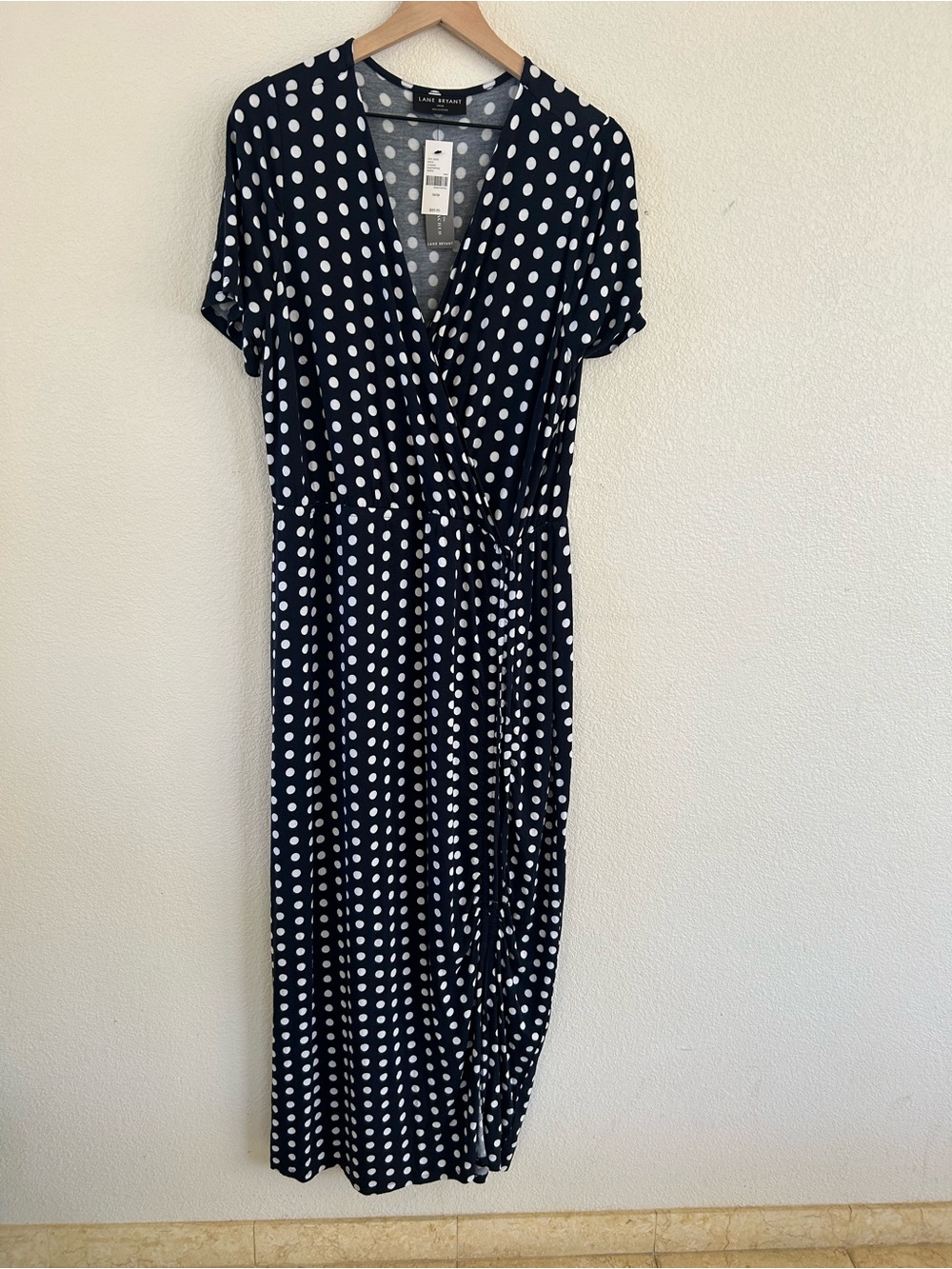 Lane Bryant Navy and White Polka Dot Wrap-Style Midi Dress … Size 14/16